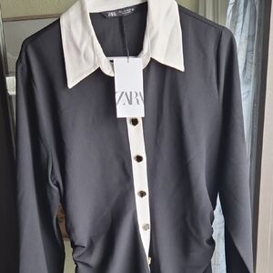 Zara Monochrome Contrast Button-Up Dress